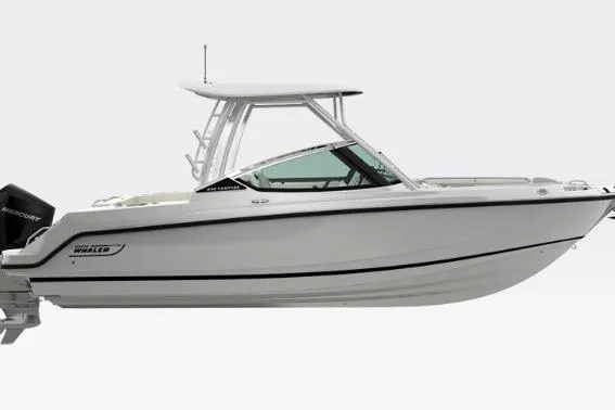 The Image of 2026 Boston Whaler 240 Vantage boat, side view, sleek white design with modern features. - 1