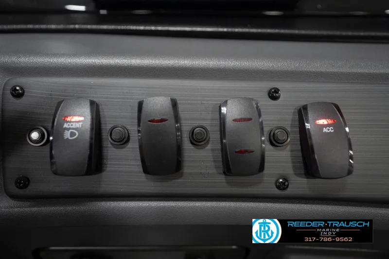 Slide: The Image of Control panel of 2026 Bennington 20 SL boat with labeled switches. - 40