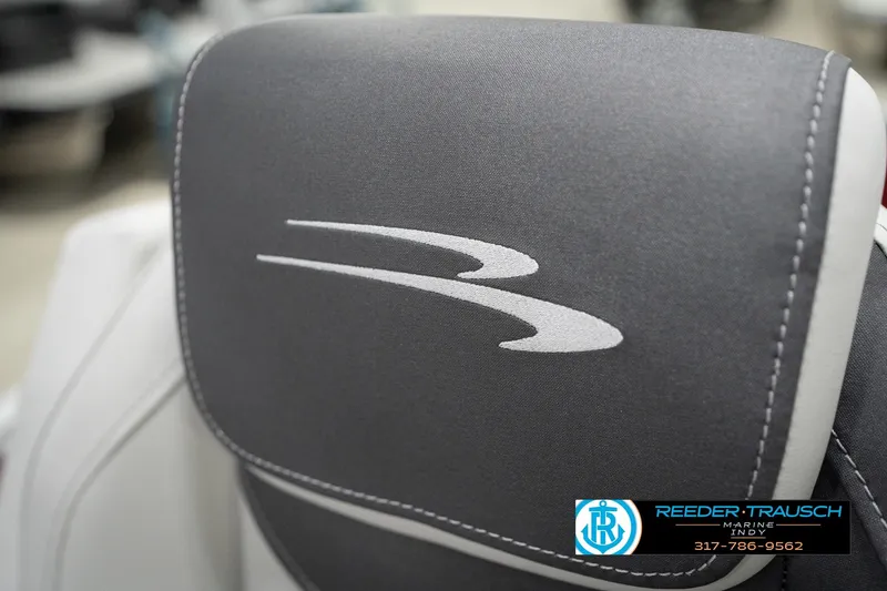 Slide: The Image of 2026 Bennington 20 SL boat seat with logo, featuring Reeder-Trausch Marine contact details. - 43