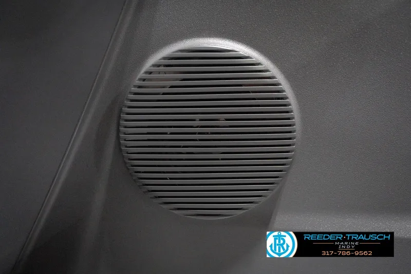 Slide: The Image of Speaker grille on 2026 Bennington 20 SL boat interior, Reeder Trausch Marine logo visible. - 46
