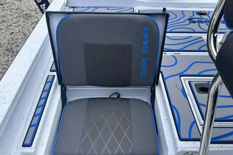 Slide: The Image of Gray and blue seat on 2026 Xpress H22 boat, featuring stylish design. - 6
