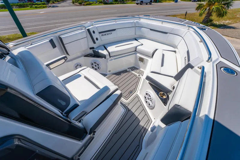 Slide: The Image of 2021 Blackfin 272 CC boat interior with luxurious seating and modern design. - 24