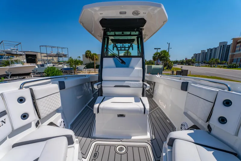 Slide: The Image of 2021 Blackfin 272 CC boat interior with seating and modern design. - 26