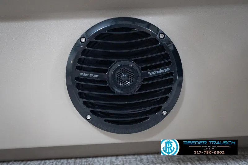 Slide: The Image of Marine-grade speaker on 2026 Bennington 20 SLJ boat, featuring Rockford Fosgate audio. - 46