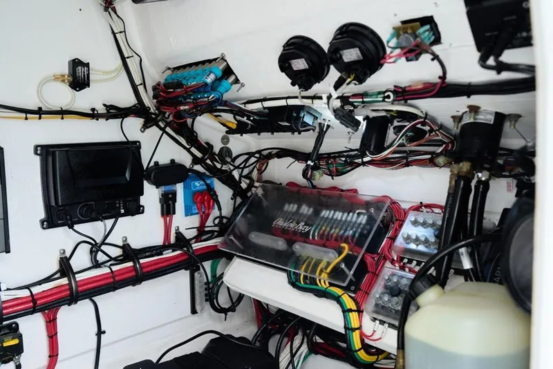 Slide: The Image of Electrical system of a 2024 Onslow Bay 33 Tournament boat, showcasing wiring and components. - 15