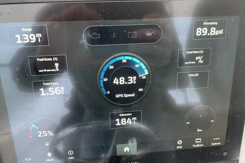 Slide: The Image of 2024 Onslow Bay 33 Tournament dashboard displaying GPS speed and fuel metrics. - 20