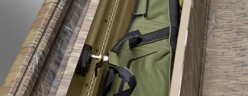 Slide: The Image of 2026 G3 Gator Tough 16 DK boat with camouflage pattern on grass. - 5