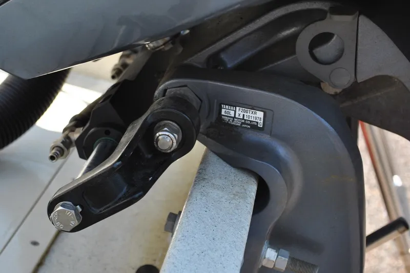 Slide: The Image of Close-up of a Yamaha F200TXR engine component on a Custom 24, 2009 model. - 10