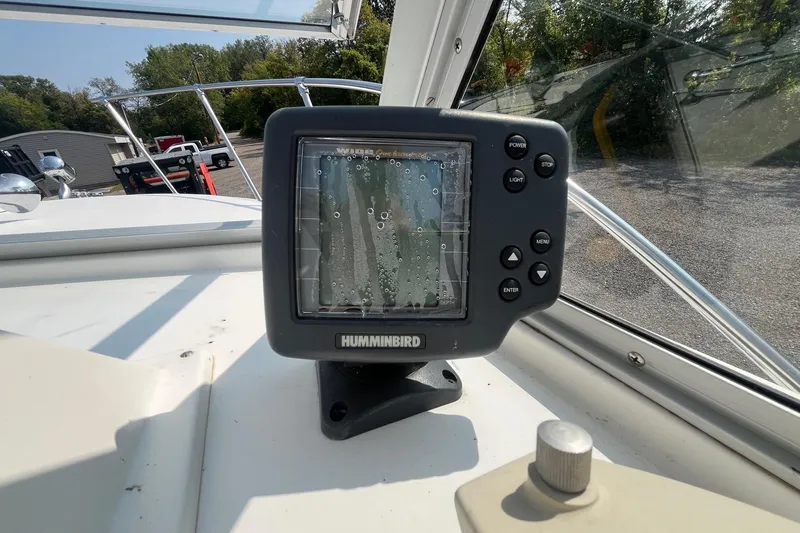 Slide: The Image of Humminbird fish finder on 1975 Bertram 26 Moppie boat dashboard. - 16