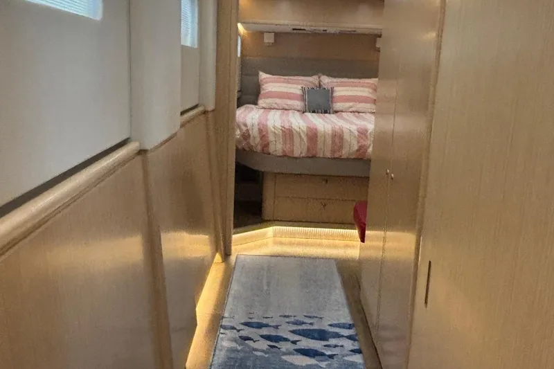 Slide: The Image of Modern Seaway 1600 yacht interior, 2022 model, featuring cozy bedroom and elegant hallway design. - 25
