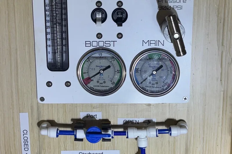 Slide: The Image of Control panel of Seaway 1600, 2022 model, featuring pressure gauges and valve system. - 56