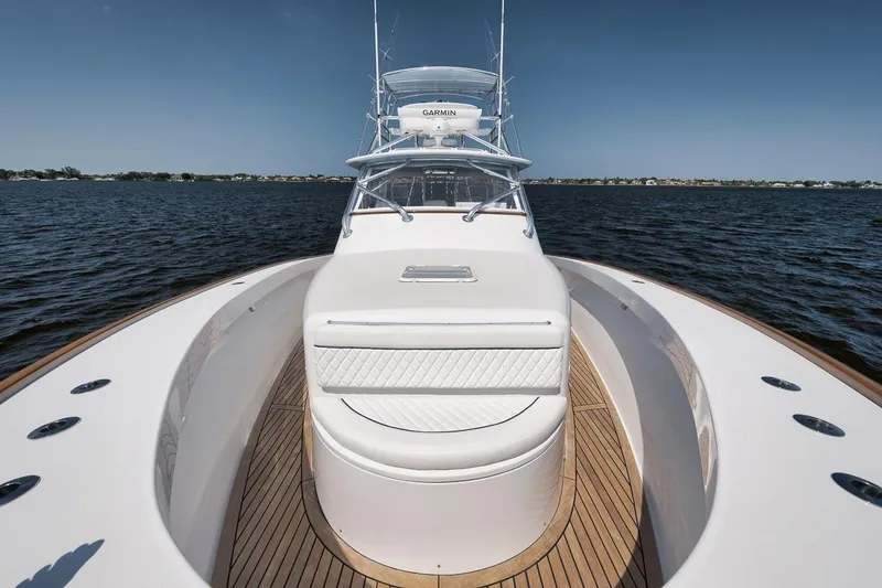 Slide: The Image of 2024 Gamefisherman 49 yacht on open water, showcasing sleek design and luxury features. - 43