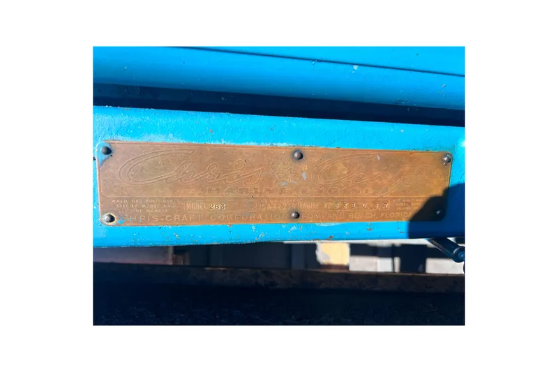 Slide: The Image of 1964 Chris Craft Sea Skiff Sportsman nameplate on blue background. - 18