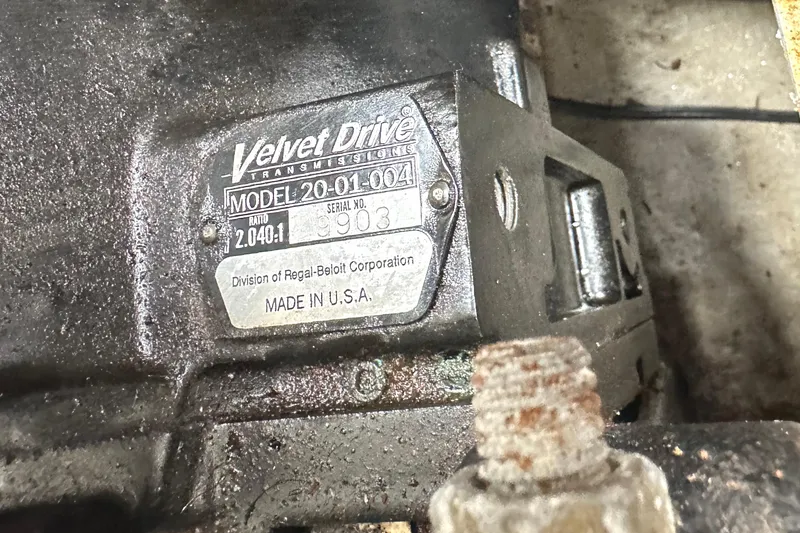 Slide: The Image of Velvet Drive transmission label on 2003 Albemarle 27 Express Fisherman boat. - 10