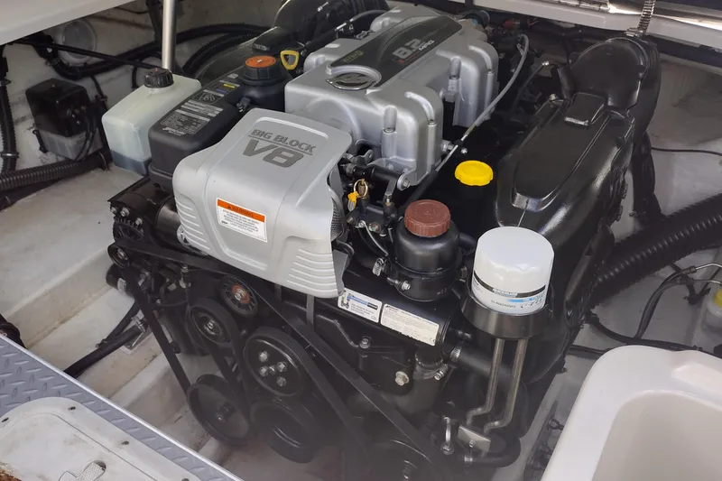 Slide: The Image of Engine of a 2015 Formula 240 Bowrider boat, featuring a Big Block V8. - 25