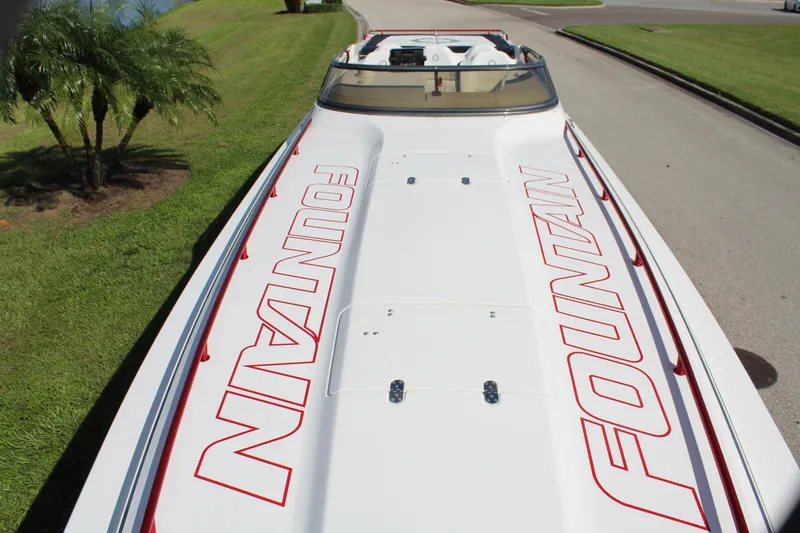 Slide: The Image of 2007 Fountain 42 Lightning speedboat with bold red branding on deck. - 20