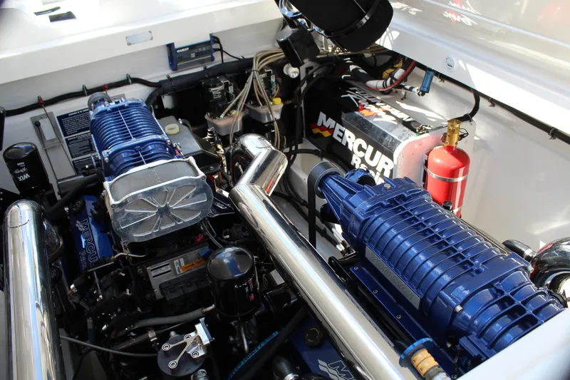 Slide: The Image of Engine compartment of 2007 Fountain 42 Lightning boat with Mercury Racing components. - 41