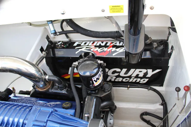 Slide: The Image of Engine compartment of 2007 Fountain 42 Lightning with Mercury Racing components. - 46