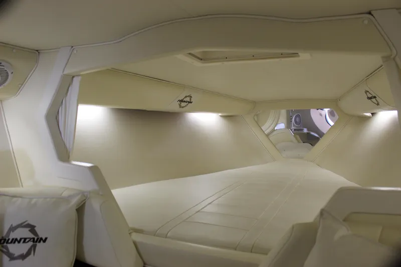 Slide: The Image of Luxurious interior of 2007 Fountain 42 Lightning boat with elegant white upholstery. - 53