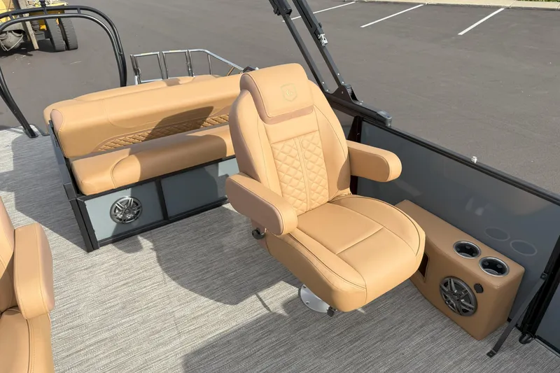 Slide: The Image of Luxurious seating on 2026 Godfrey SWEETWATER 2286 SFL pontoon boat with tan upholstery. - 10