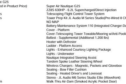 Slide: The Image of 2026 Nautique Super Air Nautique G25 features and specifications list. - 13