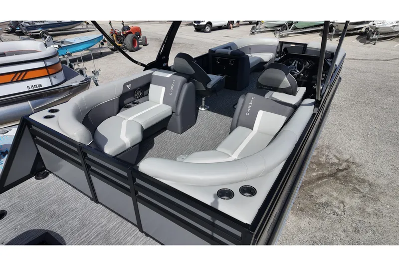 Slide: The Image of 2026 Viaggio Lago X22U pontoon boat with sleek seating and modern design. - 8