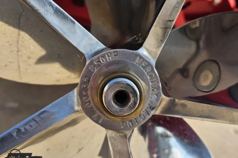 Slide: The Image of Close-up of a Mercury Racing propeller on a 2011 Sunsation F-4 boat. - 102