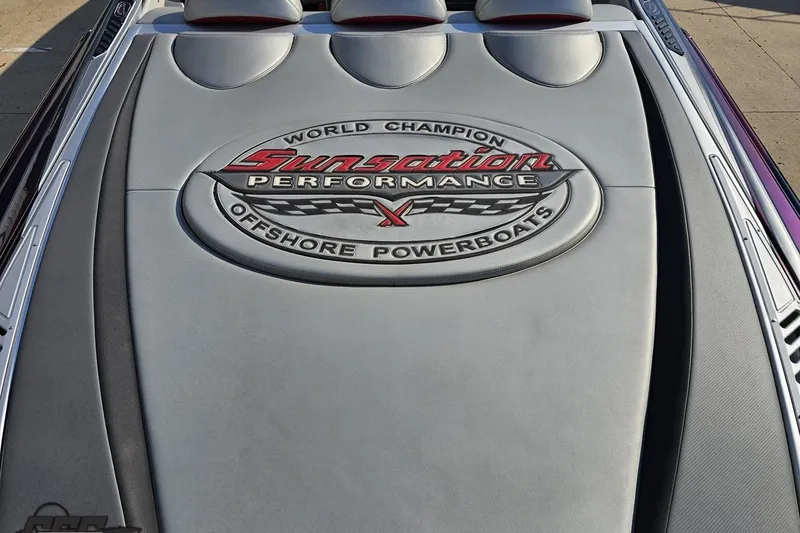 Slide: The Image of 2011 Sunsation F-4 offshore powerboat with branded upholstery design. - 44