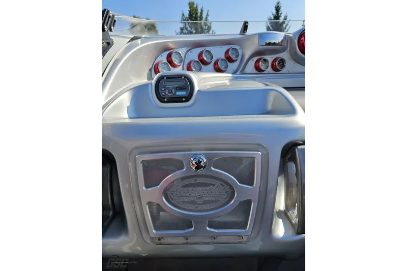 Slide: The Image of 2011 Sunsation F-4 boat dashboard with gauges and control panel. - 59