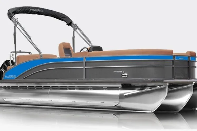 The Image of 2026 Harris Cruiser 210 pontoon boat with sleek design and blue accents. - 1