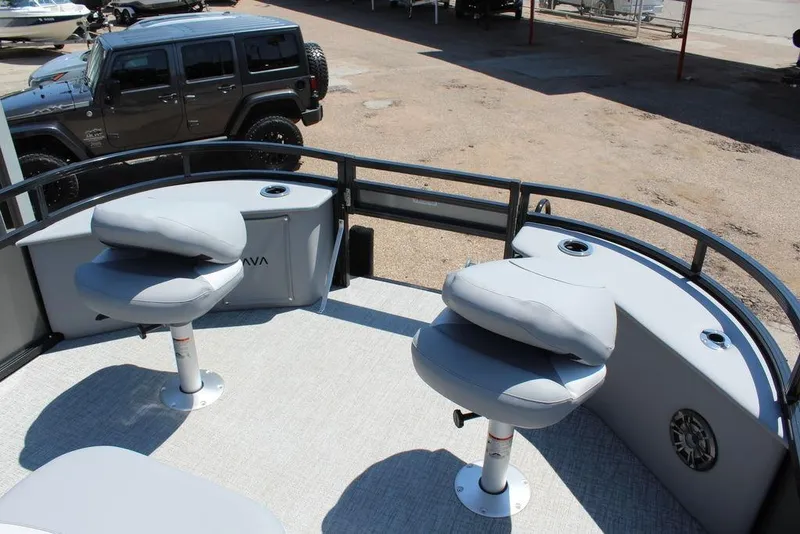 Slide: The Image of 2026 Avalon Venture 85 Center Console Fish boat interior with seating and console. - 15