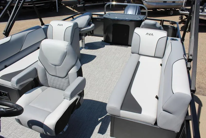 Slide: The Image of 2026 Avalon Venture 85 Center Console Fish boat interior with plush seating and modern design. - 17