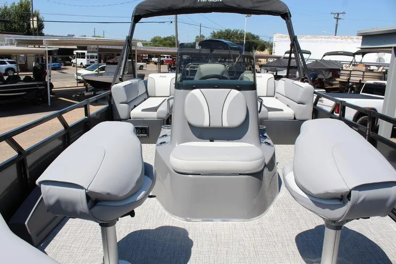 Slide: The Image of 2026 Avalon Venture 85 Center Console Fish boat interior with modern seating and console. - 7