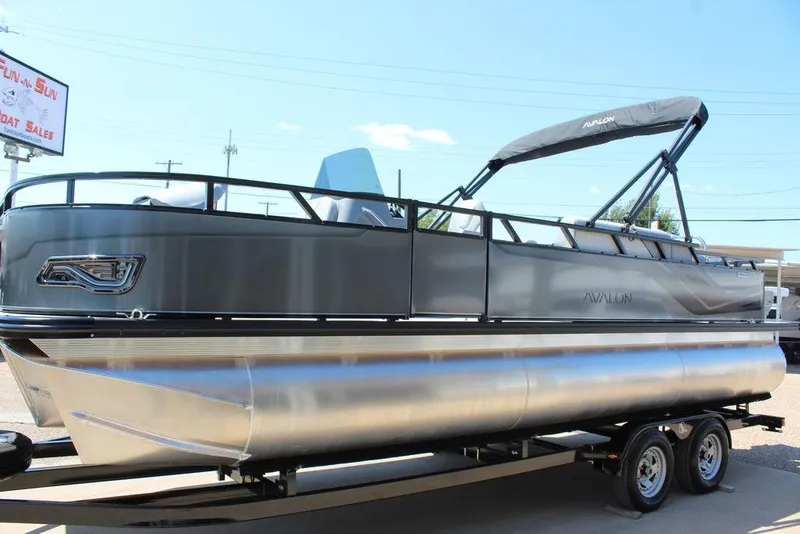 Slide: The Image of 2026 Avalon Venture 85 Center Console Fish boat, 23 FT, on trailer, sleek design. - 9