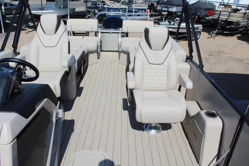 Slide: The Image of 2026 Avalon Catalina Quad Lounger Shift 25 FT interior with luxurious seating and modern design. - 12