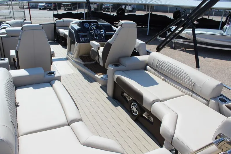 Slide: The Image of 2026 Avalon Catalina Quad Lounger Shift 25 FT with luxurious seating and modern dashboard. - 19