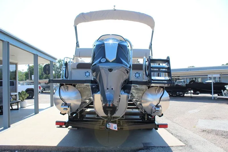 Slide: The Image of 2026 Avalon Catalina Quad Lounger Shift 25 FT pontoon boat rear view. - 5