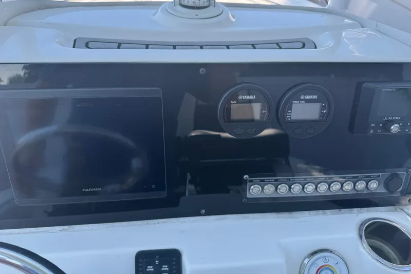 Slide: The Image of Dashboard of 2021 Tidewater 210 CC Adventure boat with Garmin and Yamaha displays. - 6