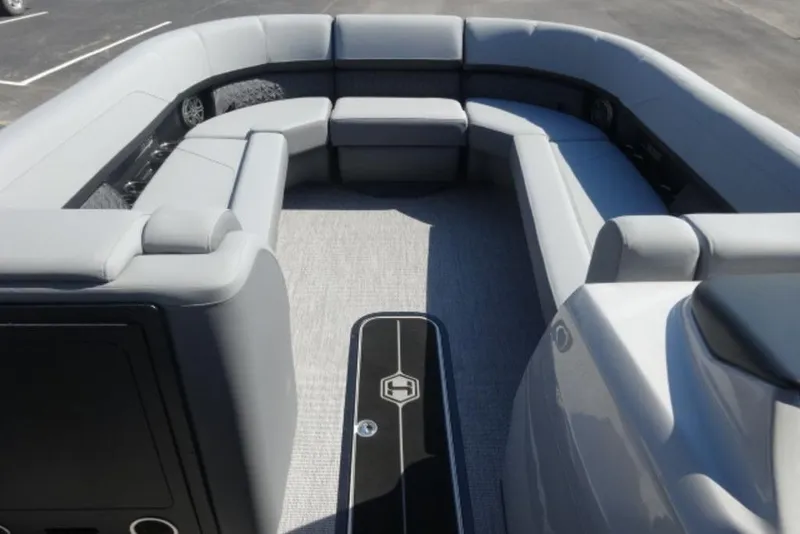 Slide: The Image of Luxurious seating area on 2026 Harris Solstice 250 pontoon boat. - 3