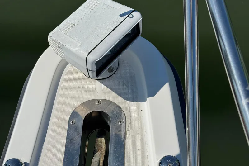 Slide: The Image of Bow of 2000 Tiara Yachts 3500 Express with anchor and navigation light. - 22