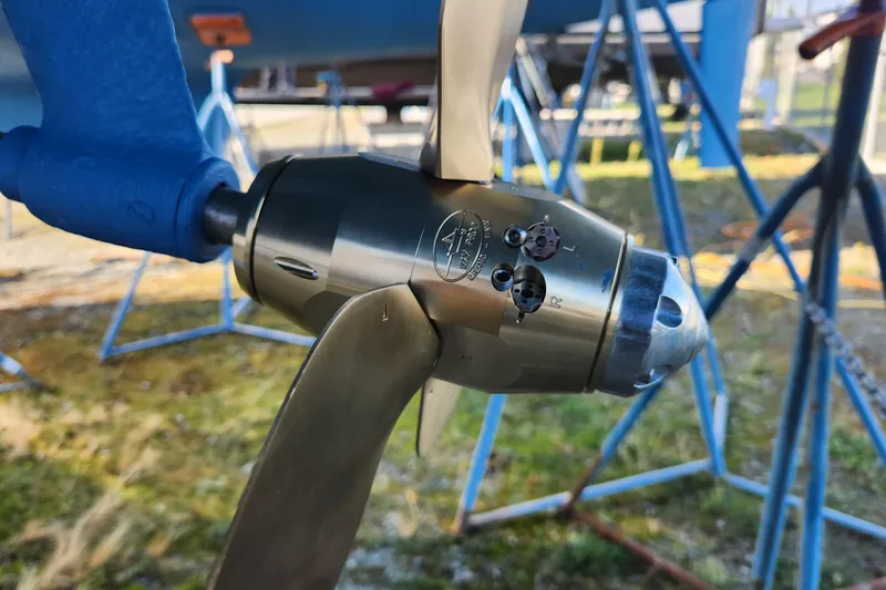 Slide: The Image of Close-up of a Jeanneau Sun Odyssey 37 sailboat propeller, 2002 model. - 22