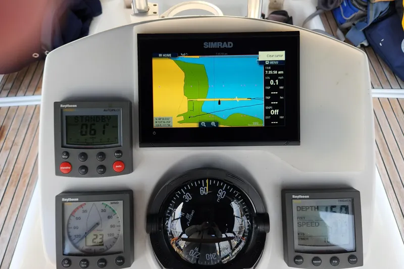 Slide: The Image of Navigation instruments on a 2002 Jeanneau Sun Odyssey 37 sailboat dashboard. - 7
