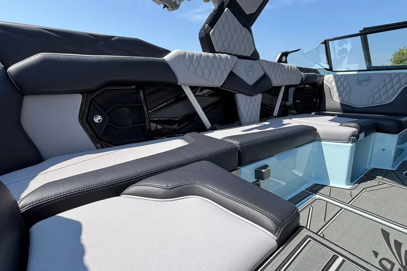 Slide: The Image of Luxurious interior of 2026 Tigé 24RZX boat with stylish seating and modern design. - 19