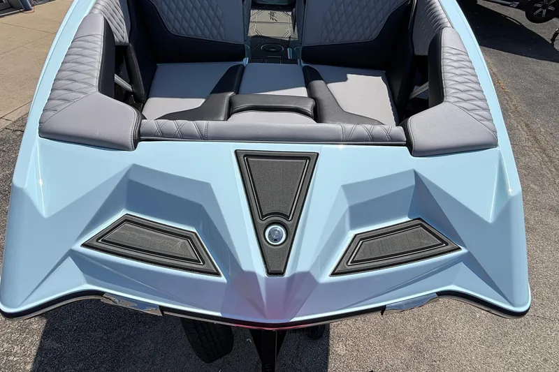 Slide: The Image of 2026 Tigé 24RZX boat, light blue exterior, luxurious seating, modern design. - 65