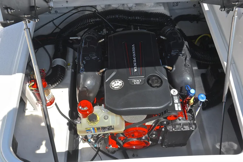 Slide: The Image of Engine compartment of 2019 Chaparral 277 SSX with Volvo Penta 380 V8 engine. - 31