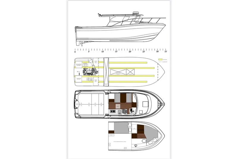 Slide: The Image of Blueprint of 2026 Ocean Sport 33 Cummins Shaft Drive boat, showcasing design and layout. - 13
