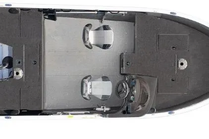 Slide: The Image of 2026 Crestliner 1650 Fish Hawk SC boat interior, top view, featuring seating and control console. - 20