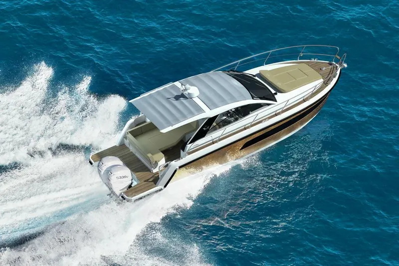 Slide: The Image of 2026 Sealine S335V yacht cruising on clear blue ocean waters. - 5