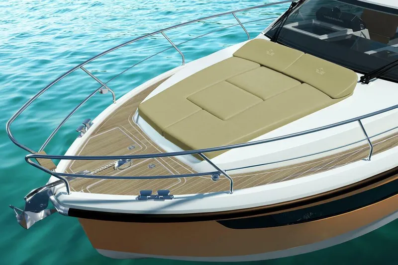 Slide: The Image of 2026 Sealine S335V yacht with sunbed on turquoise water. - 7