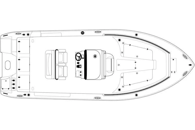 Slide: The Image of 2019 Sea Hunt Ultra 255 SE boat docked, showcasing sleek design and spacious deck. - 14